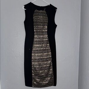 R&M Richards Black and Gold Sleeveless Sheath Dress 46